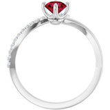 Platinum Round Lab-Grown Ruby Accented Bypass Ring - view 2