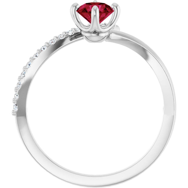 Platinum Round Natural Ruby Accented Bypass Ring - view 2