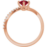 14K Gold Round Natural Ruby Accented Bypass Ring - Rose Gold - view 2