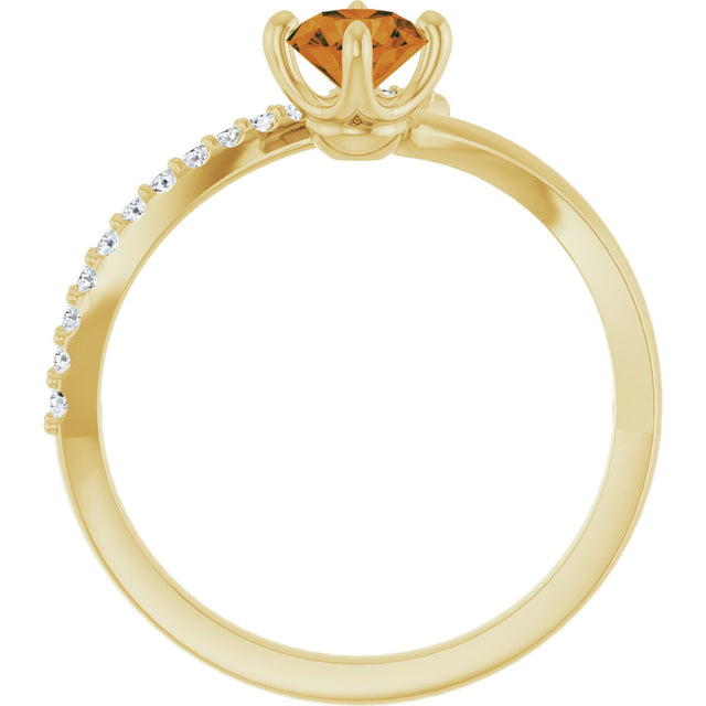 14K Gold Round Natural Citrine Accented Bypass Ring - Yellow Gold - view 2
