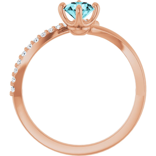 14K Gold Round Natural Blue Zircon Accented Bypass Ring - Rose Gold - view 2