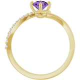 14K Gold Round Natural Amethyst Accented Bypass Ring - Yellow Gold - view 2