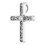 Platinum Round Natural Diamond Sculptural Solitaire Cross Pendant - view 2