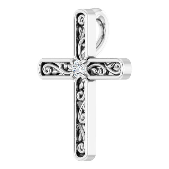 Platinum Round Natural Diamond Sculptural Solitaire Cross Pendant - view 2