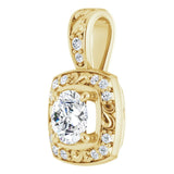 14K Gold Round Natural Diamond Sculptural Halo-Style Pendant - Yellow Gold - view 2