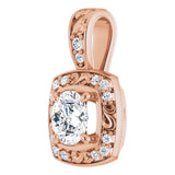 14K Gold Round Natural Diamond Sculptural Halo-Style Pendant - Rose Gold - view 2