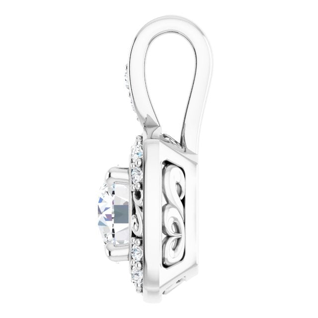 Platinum Round Natural Diamond Sculptural Halo-Style Pendant - view 3