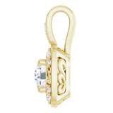 14K Gold Round Natural Diamond Sculptural Halo-Style Pendant - Yellow Gold - view 3
