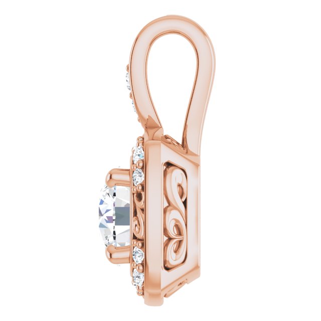 14K Gold Round Natural Diamond Sculptural Halo-Style Pendant - Rose Gold - view 3