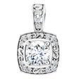 14K Gold Round Natural Diamond Sculptural Halo-Style Pendant - White Gold