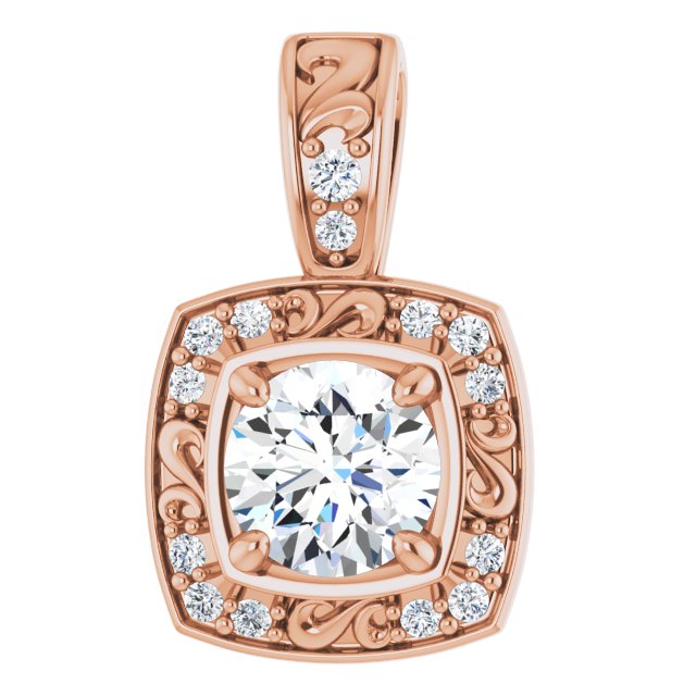 14K Gold Round Natural Diamond Sculptural Halo-Style Pendant - Rose Gold