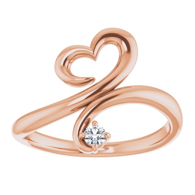 14K Gold Round Natural Diamond Accented Heart Ring - Rose Gold - view 3