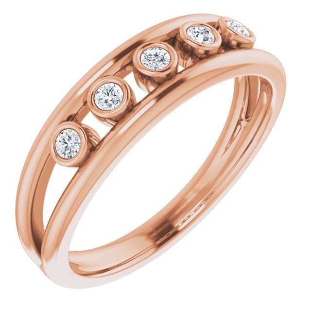 14K Gold Round Natural Diamond Negative Space Ring – 1.8mm Stones - Rose Gold