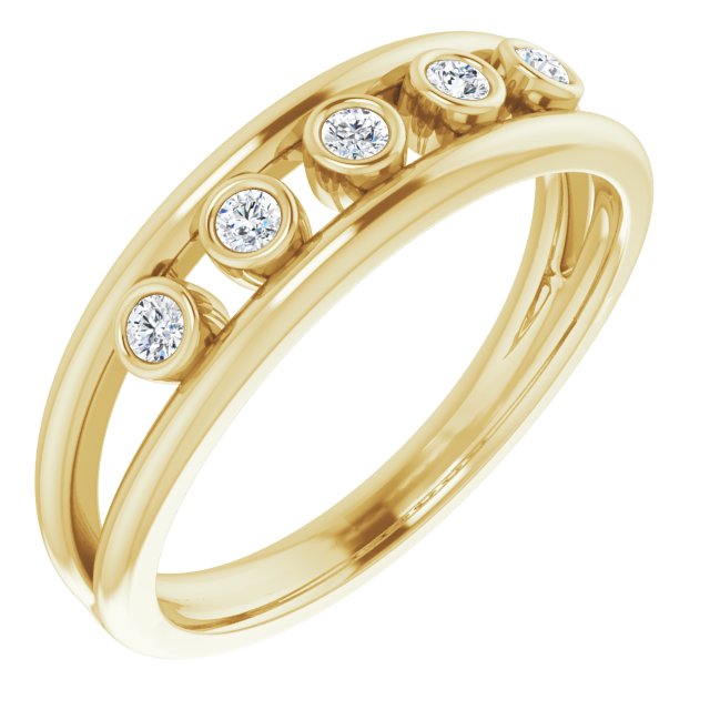 14K Gold Round Natural Diamond Negative Space Ring – 1.8mm Stones - Yellow Gold