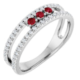 14K Gold Round Lab-Grown Ruby Negative Space Ring - White Gold