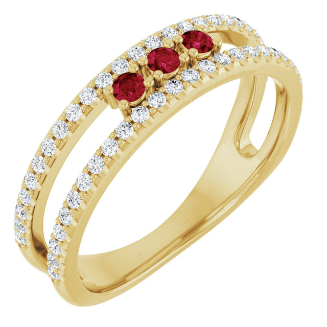14K Gold Round Lab-Grown Ruby Negative Space Ring - Yellow Gold