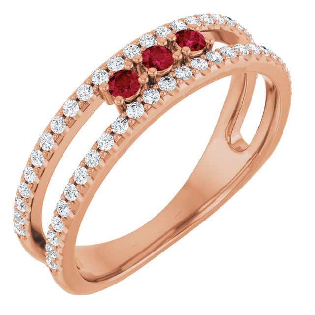 14K Gold Round Lab-Grown Ruby Negative Space Ring - Rose Gold