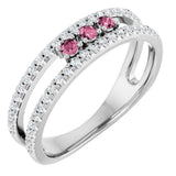 14K Gold Round Natural Pink Tourmaline Negative Space Ring - White Gold