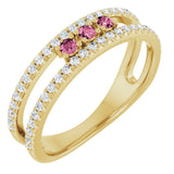 14K Gold Round Natural Pink Tourmaline Negative Space Ring - Yellow Gold