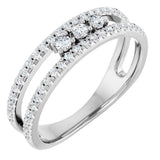 14K Gold Round Natural Diamond Negative Space Ring – 2mm Stones - White Gold