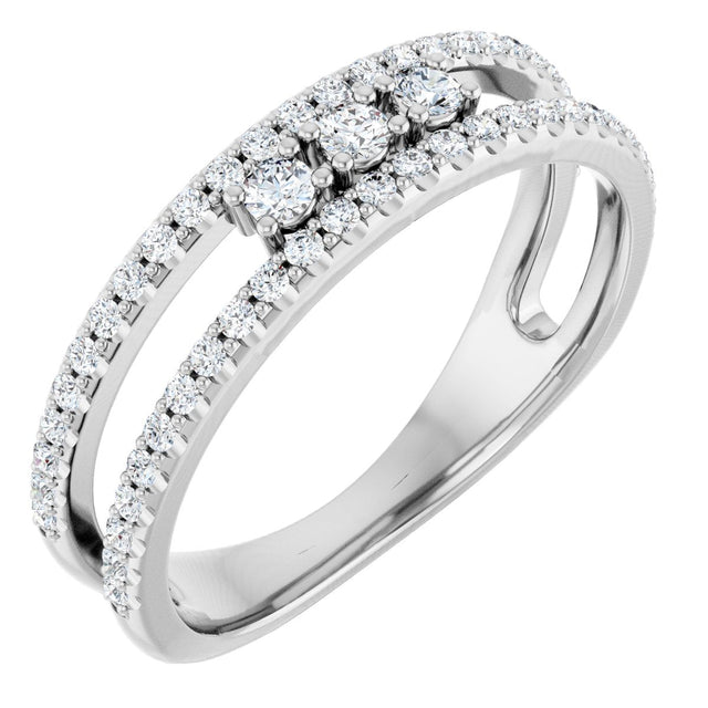 14K Gold Round Natural Diamond Negative Space Ring – 2mm Stones - White Gold