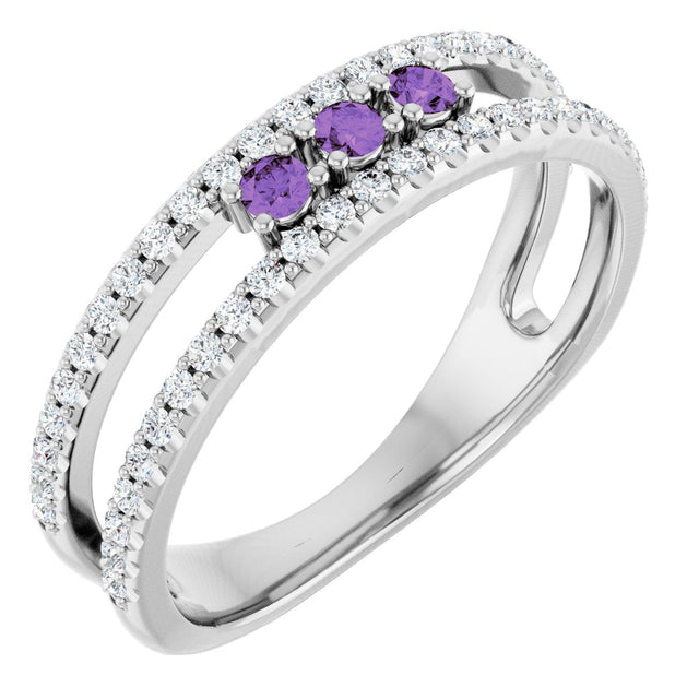 Platinum Round Natural Amethyst Negative Space Ring