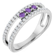 14K Gold Round Natural Amethyst Negative Space Ring - White Gold