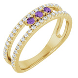 14K Gold Round Natural Amethyst Negative Space Ring - Yellow Gold