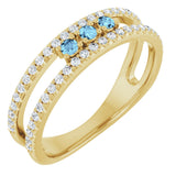 14K Gold Round Natural Aquamarine Negative Space Ring - Yellow Gold