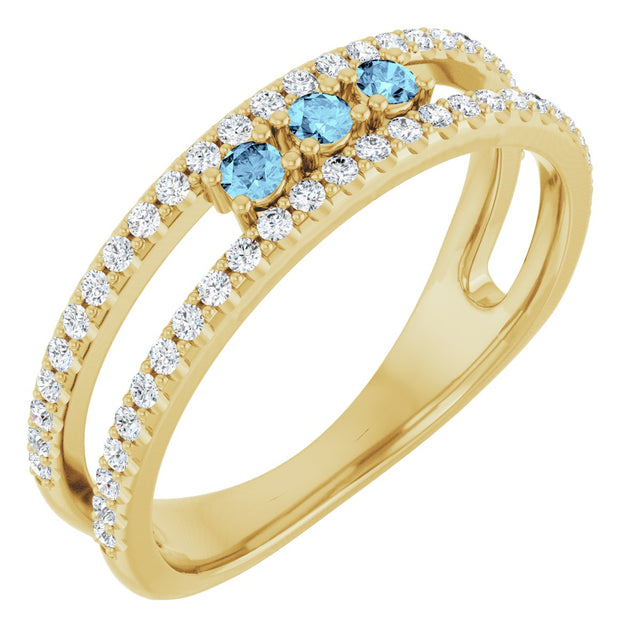 14K Gold Round Natural Aquamarine Negative Space Ring - Yellow Gold