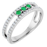 14K Gold Round Lab-Grown Emerald Negative Space Ring - White Gold