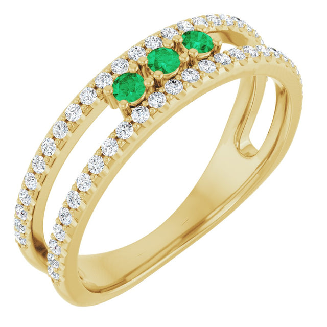 14K Gold Round Lab-Grown Emerald Negative Space Ring - Yellow Gold