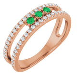 14K Gold Round Natural Emerald Negative Space Ring - Rose Gold