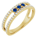 14K Gold Round Natural Blue Sapphire Negative Space Ring - Yellow Gold
