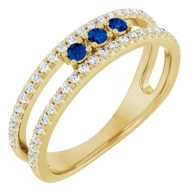 14K Gold Round Lab-Grown Blue Sapphire Negative Space Ring - Yellow Gold