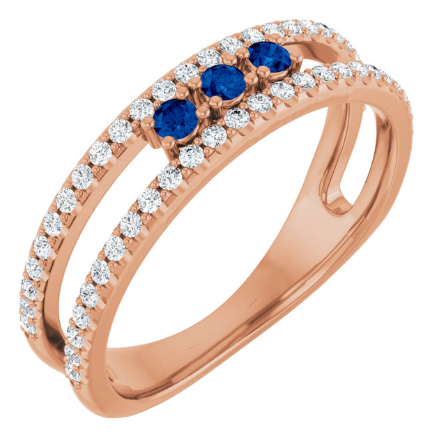14K Gold Round Natural Blue Sapphire Negative Space Ring - Rose Gold