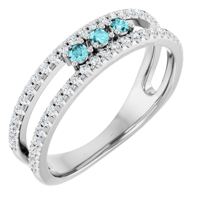 Platinum Round Natural Blue Zircon Negative Space Ring