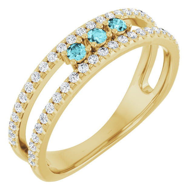 14K Gold Round Natural Blue Zircon Negative Space Ring - Yellow Gold