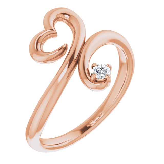 14K Gold Round Natural Diamond Accented Heart Ring - Rose Gold
