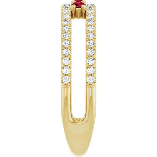 14K Gold Round Lab-Grown Ruby Negative Space Ring - Yellow Gold - view 4