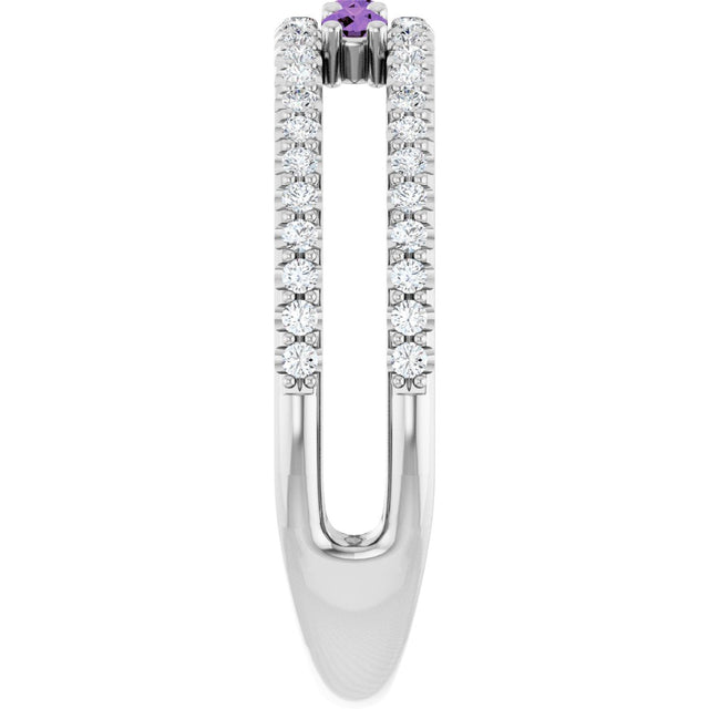14K Gold Round Natural Amethyst Negative Space Ring - White Gold - view 4