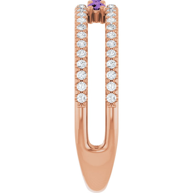 14K Gold Round Natural Amethyst Negative Space Ring - Rose Gold - view 4