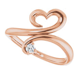 14K Gold Round Natural Diamond Accented Heart Ring - Rose Gold - view 5