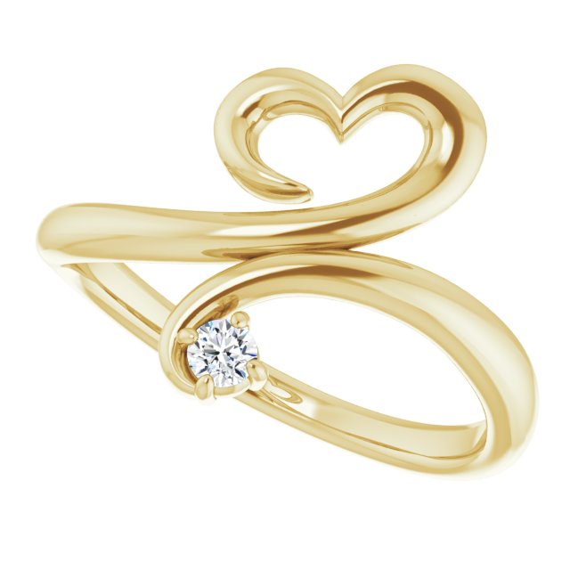 14K Gold Round Natural Diamond Accented Heart Ring - Yellow Gold - view 5