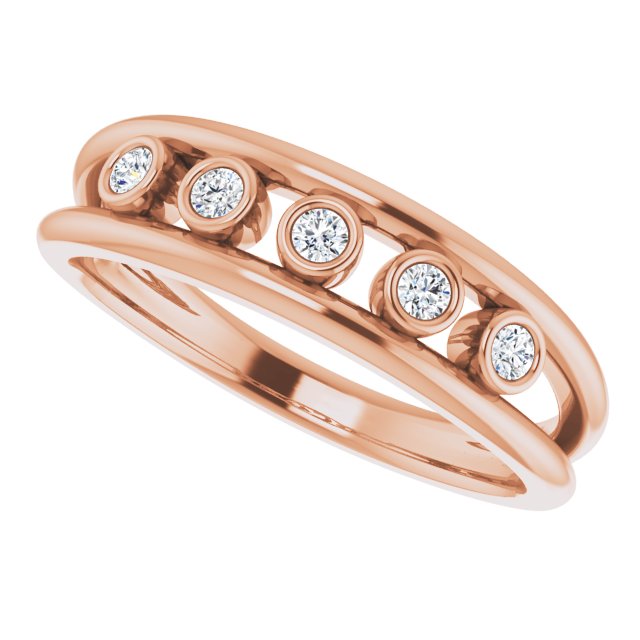 14K Gold Round Natural Diamond Negative Space Ring – 1.8mm Stones - Rose Gold - view 5