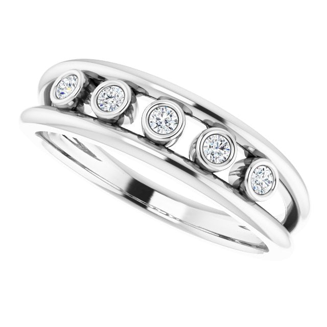 14K Gold Round Natural Diamond Negative Space Ring – 1.8mm Stones - White Gold - view 5