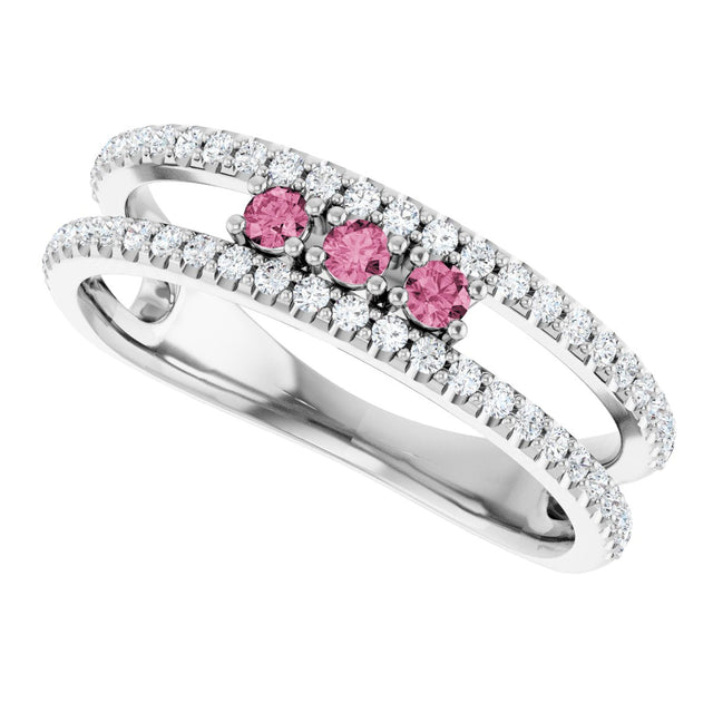 Platinum Round Natural Pink Tourmaline Negative Space Ring - view 5