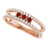 14K Gold Round Natural Mozambique Garnet Negative Space Ring - Rose Gold - view 5