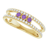 14K Gold Round Natural Amethyst Negative Space Ring - Yellow Gold - view 5