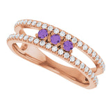 14K Gold Round Natural Amethyst Negative Space Ring - Rose Gold - view 5